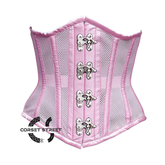 Baby Pink Mesh Satin Stripes Burlesque Gothic Front Clasps Waist Training Underbust Corset